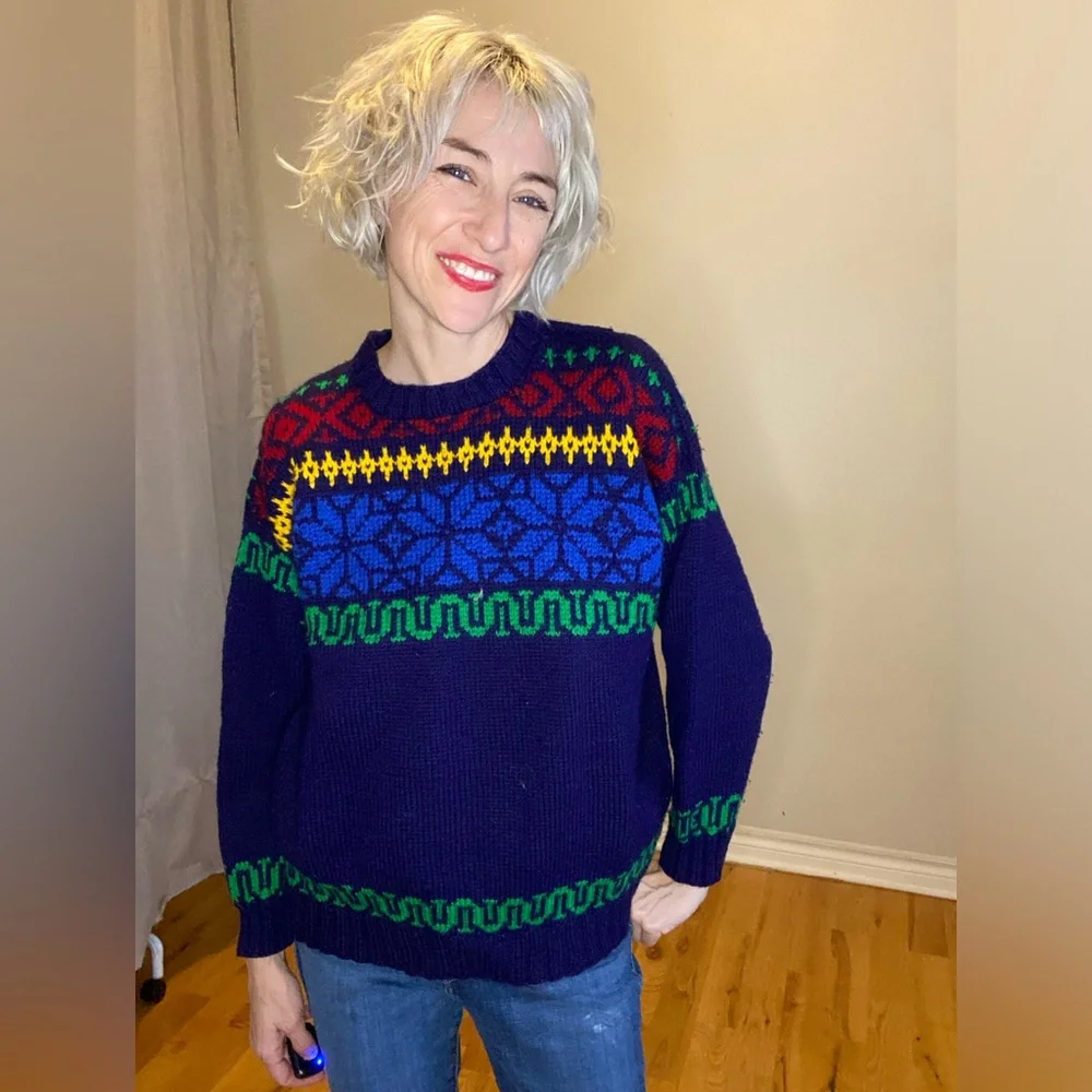 Colourful Vintage Hand Knit Sweater - Picture 3 of 14